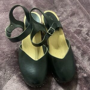Swedish Hasbeens Black Leather Mules